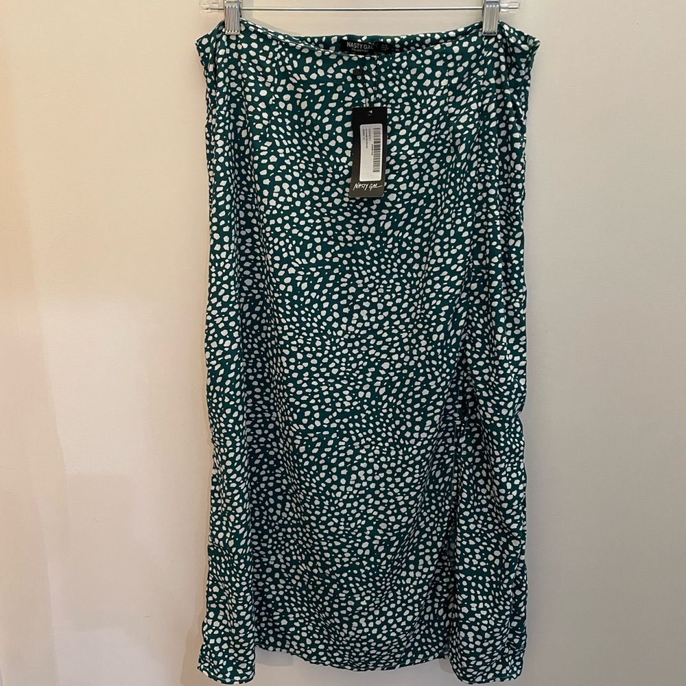 Nasty Gal Teal and White Patterned Midi Skirt